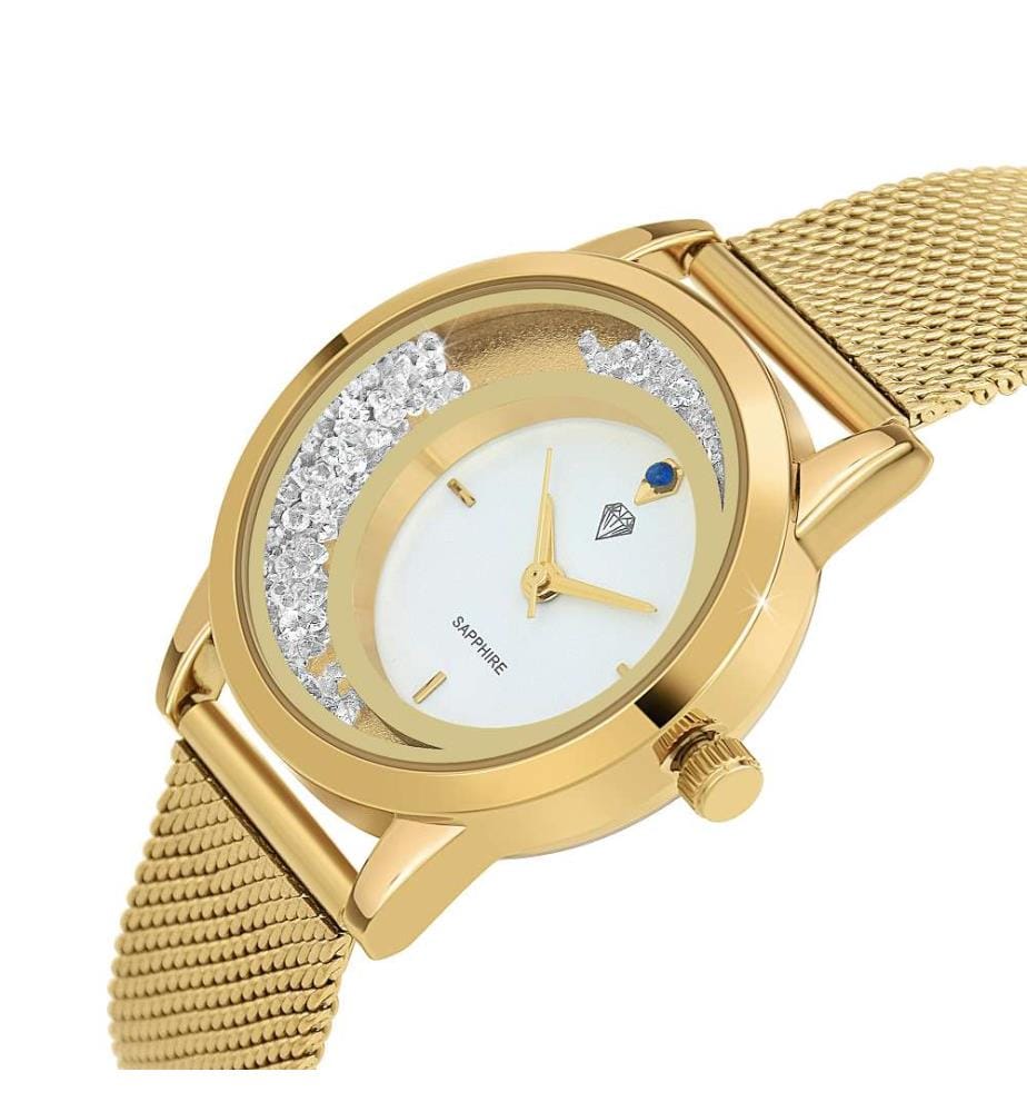 Orologio elegante impreziosito da uno zaffiro e da cristalli scintillanti - Oro