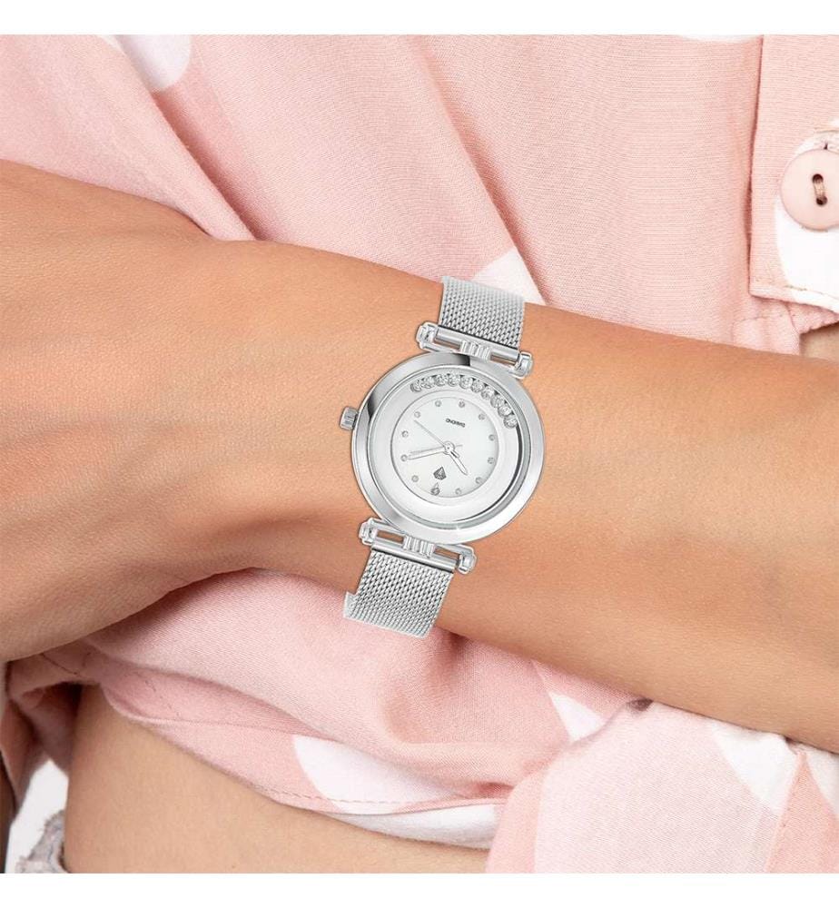 Elegante Uhr mit echtem Diamantbesatz - Silber