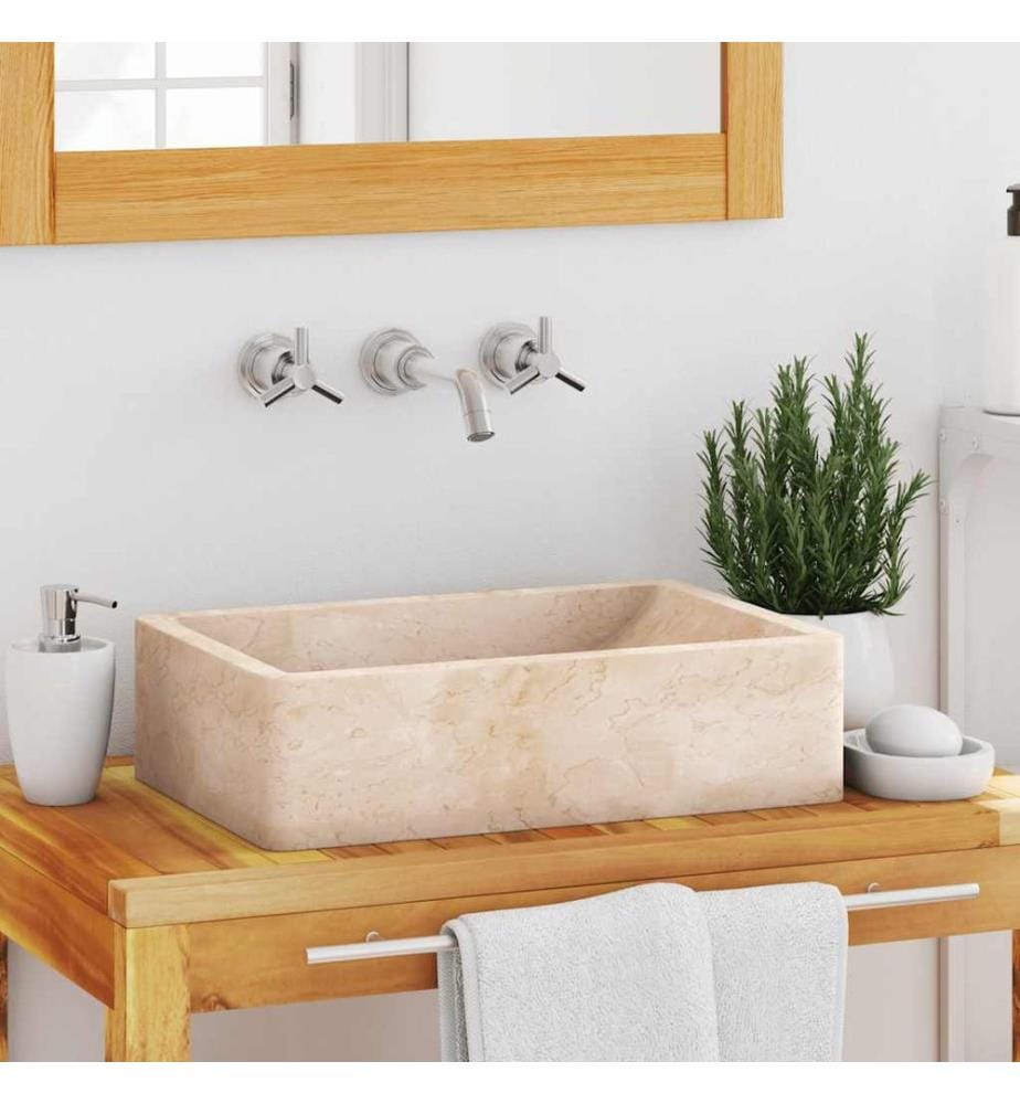 Lavabo 45x30x12 cm marbre crème brillant