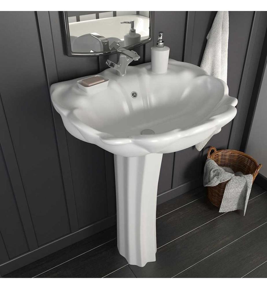 Freistehendes Waschbecken mit Säule Keramik Weiss 580x510x200 mm