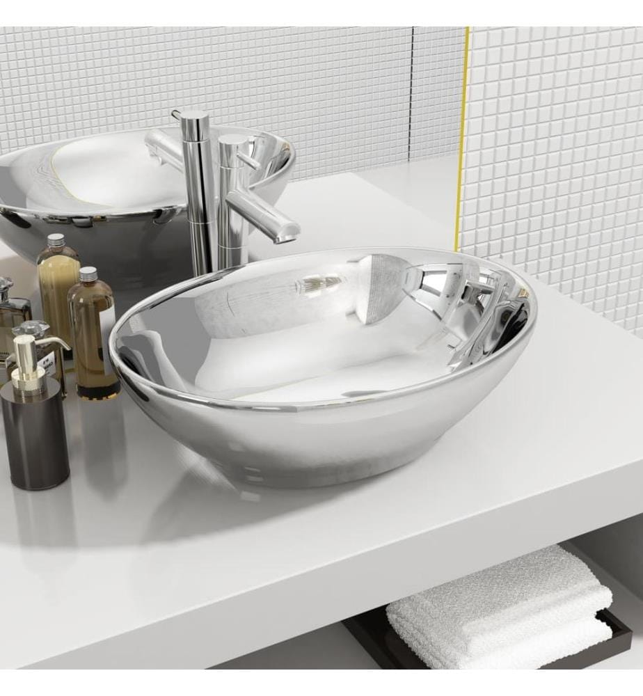 Waschbecken 40 x 33 x 13,5 cm Keramik Silber