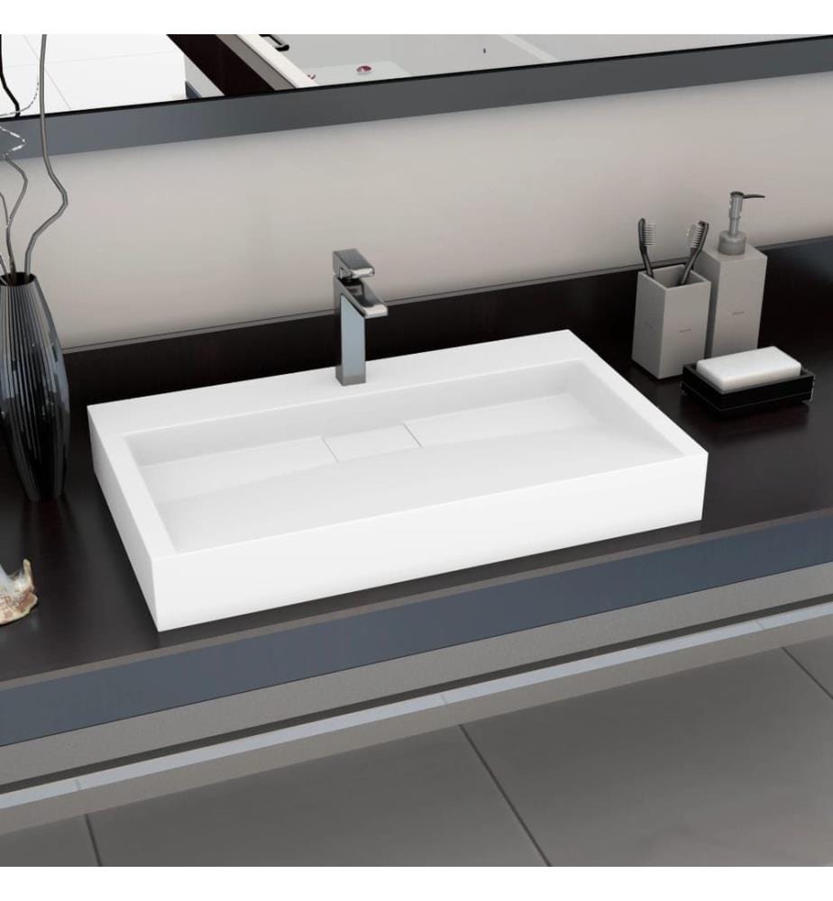 Lavabo 80x46x11 cm Fonte minérale/marbre Blanc