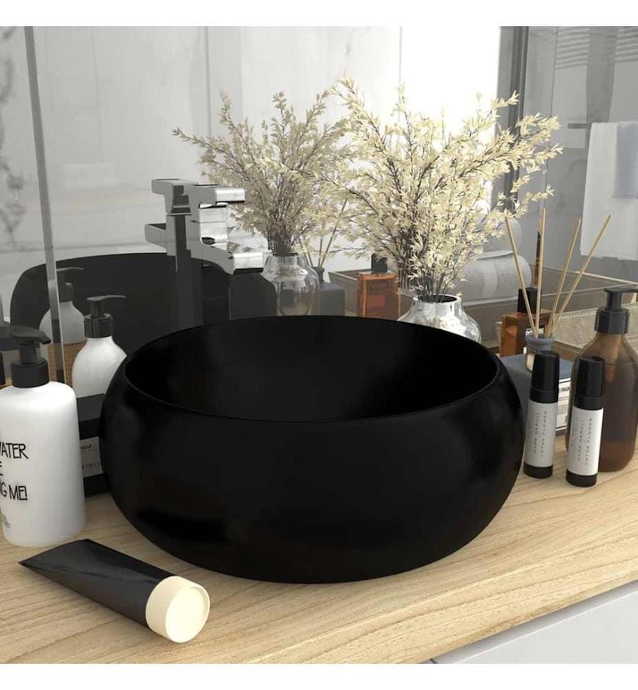 Luxuriöses Waschbecken Rund Matt Schwarz 40x15 cm Keramik
