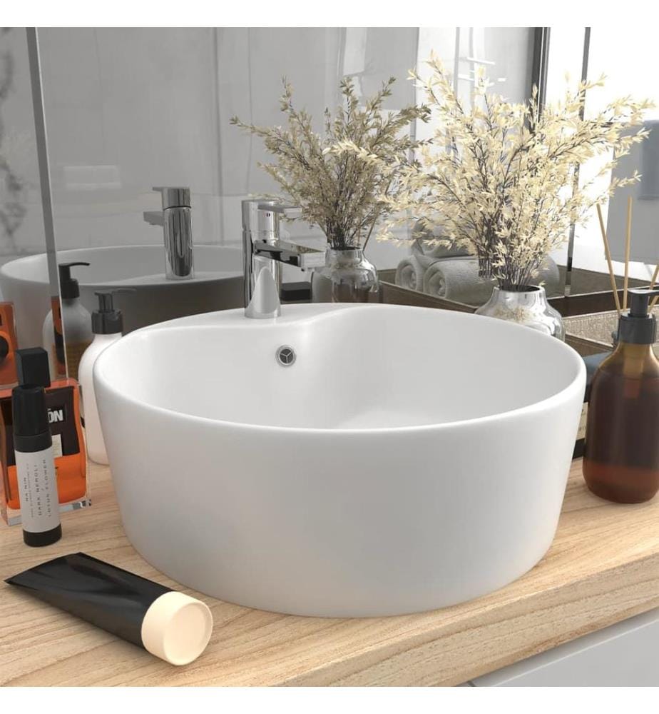 Lavabo de luxe avec trop-plein Blanc mat 36x13 cm Céramique