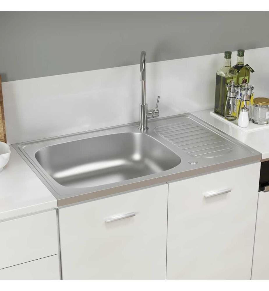 Jeu d'évier de cuisine et égouttoir argenté 800x500x155 mm inox