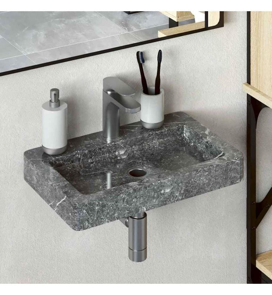 Lavabo mural gris 38x24x6,5 cm marbre