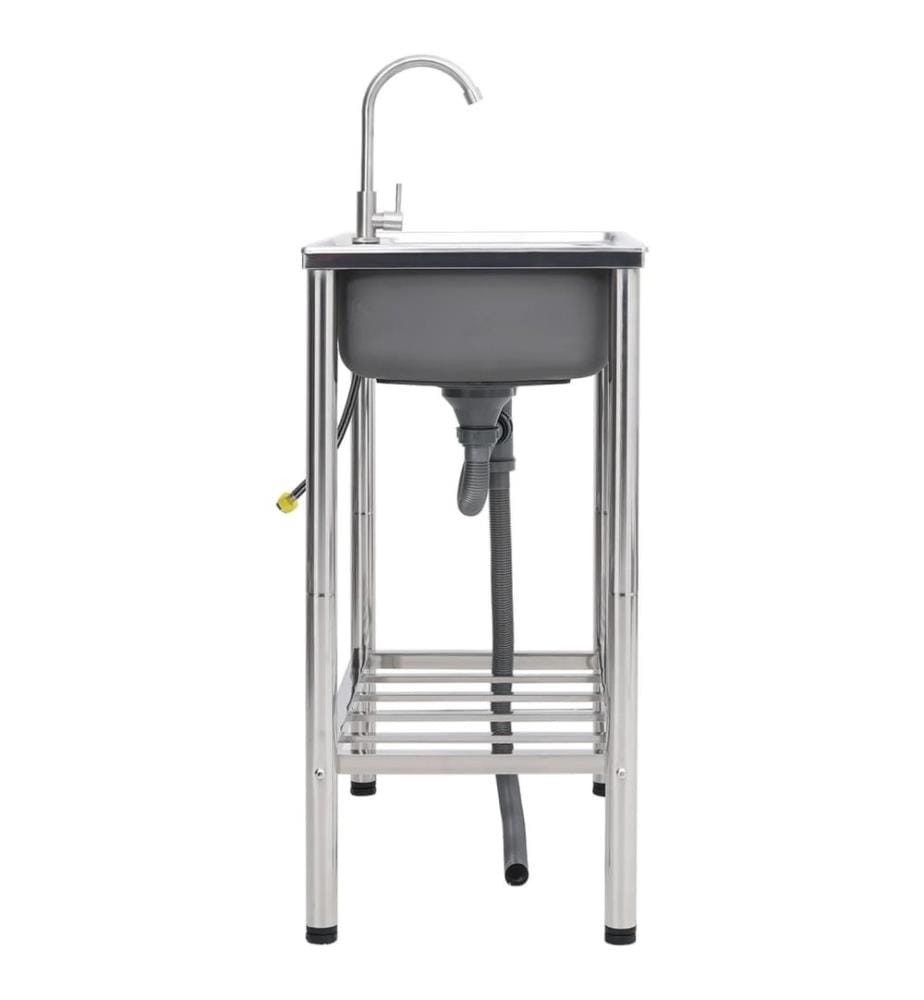 Évier de camping Double lavabo avec robinet Acier inoxydable