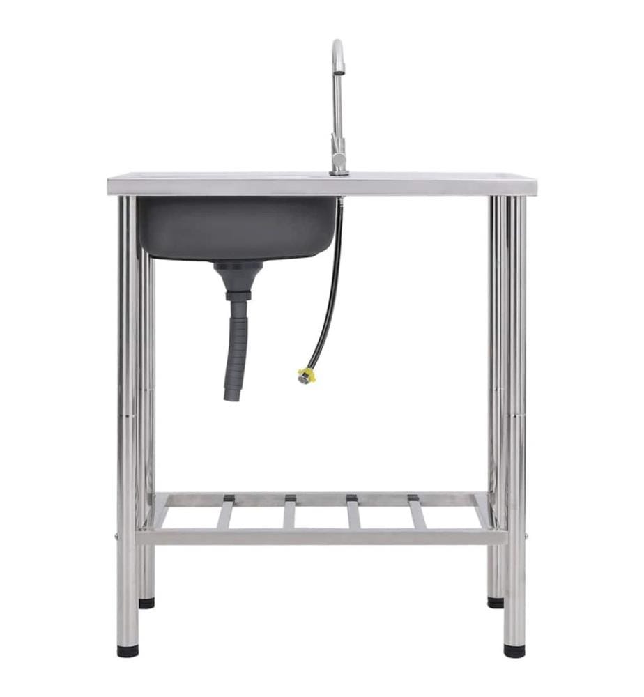 Évier de camping Seul lavabo avec robinet Acier inoxydable