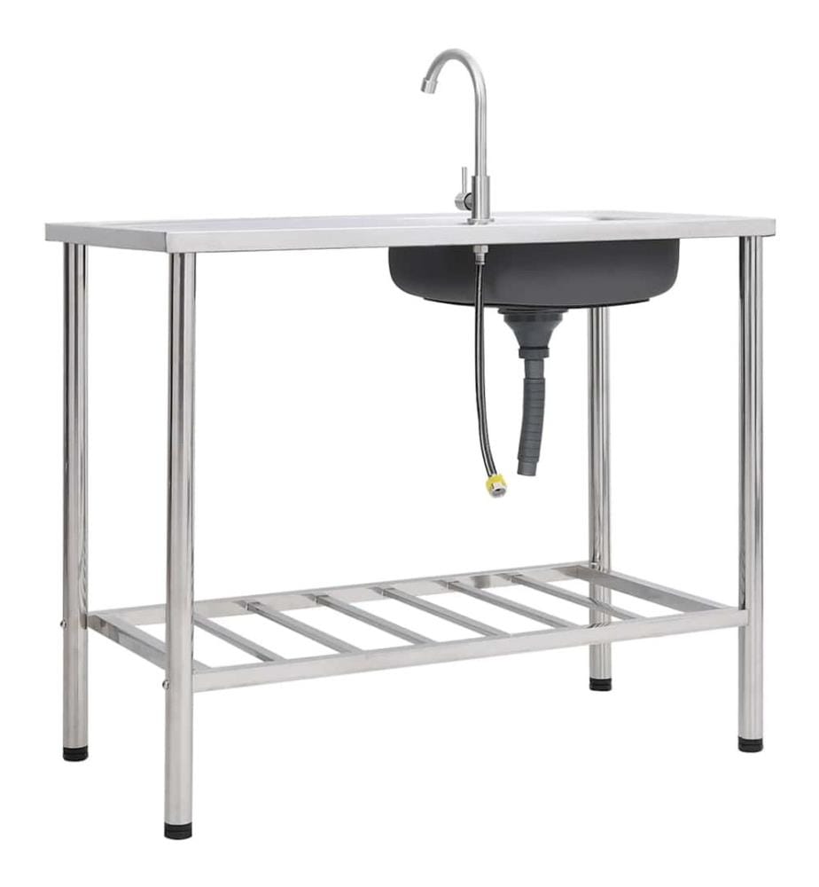 Évier de camping Seul lavabo avec robinet Acier inoxydable