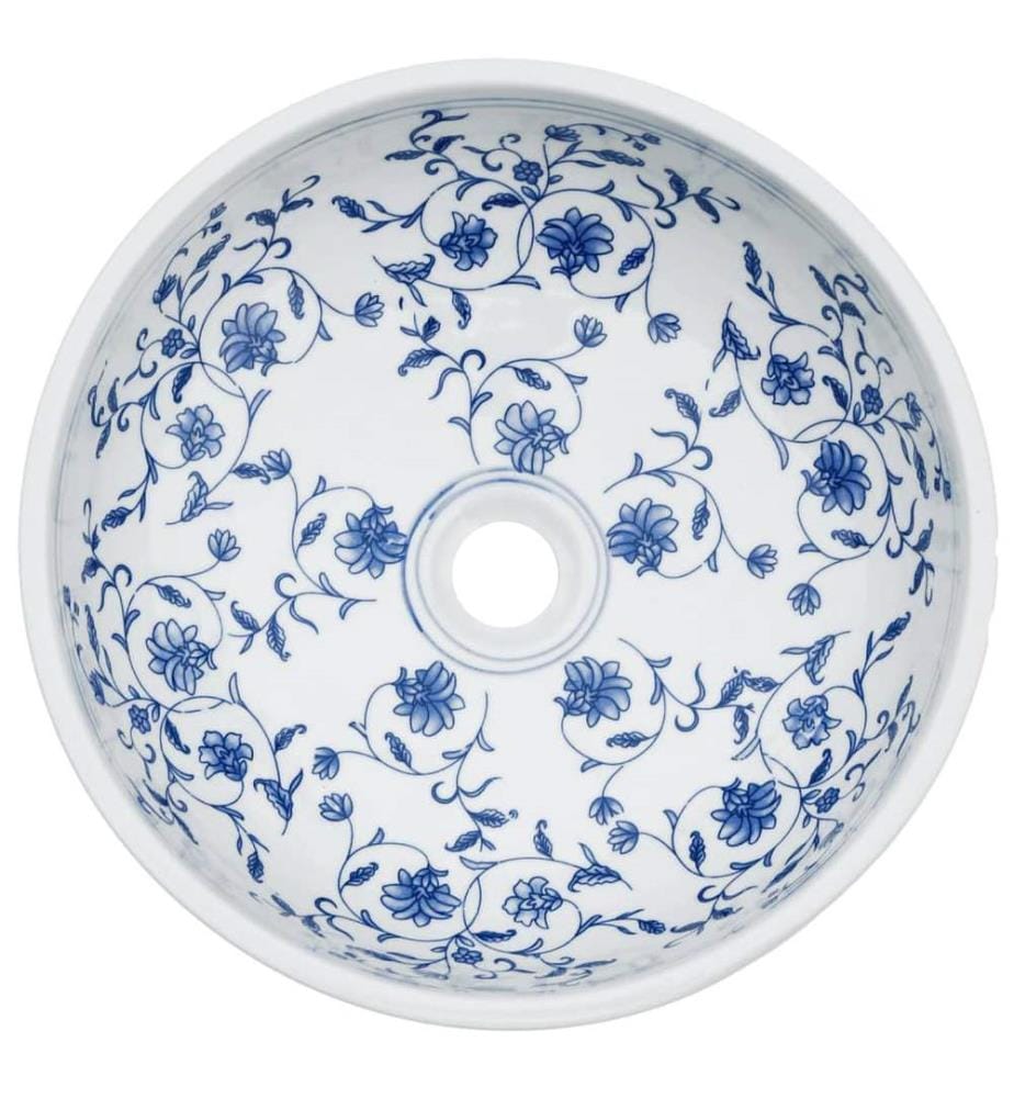 Vasque à poser blanc et bleu rond F41x14 cm céramique