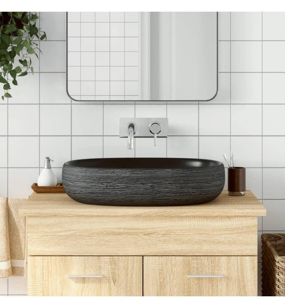 Aufsatzwaschbecken Grau und Schwarz Oval 59x40x14 cm Keramik
