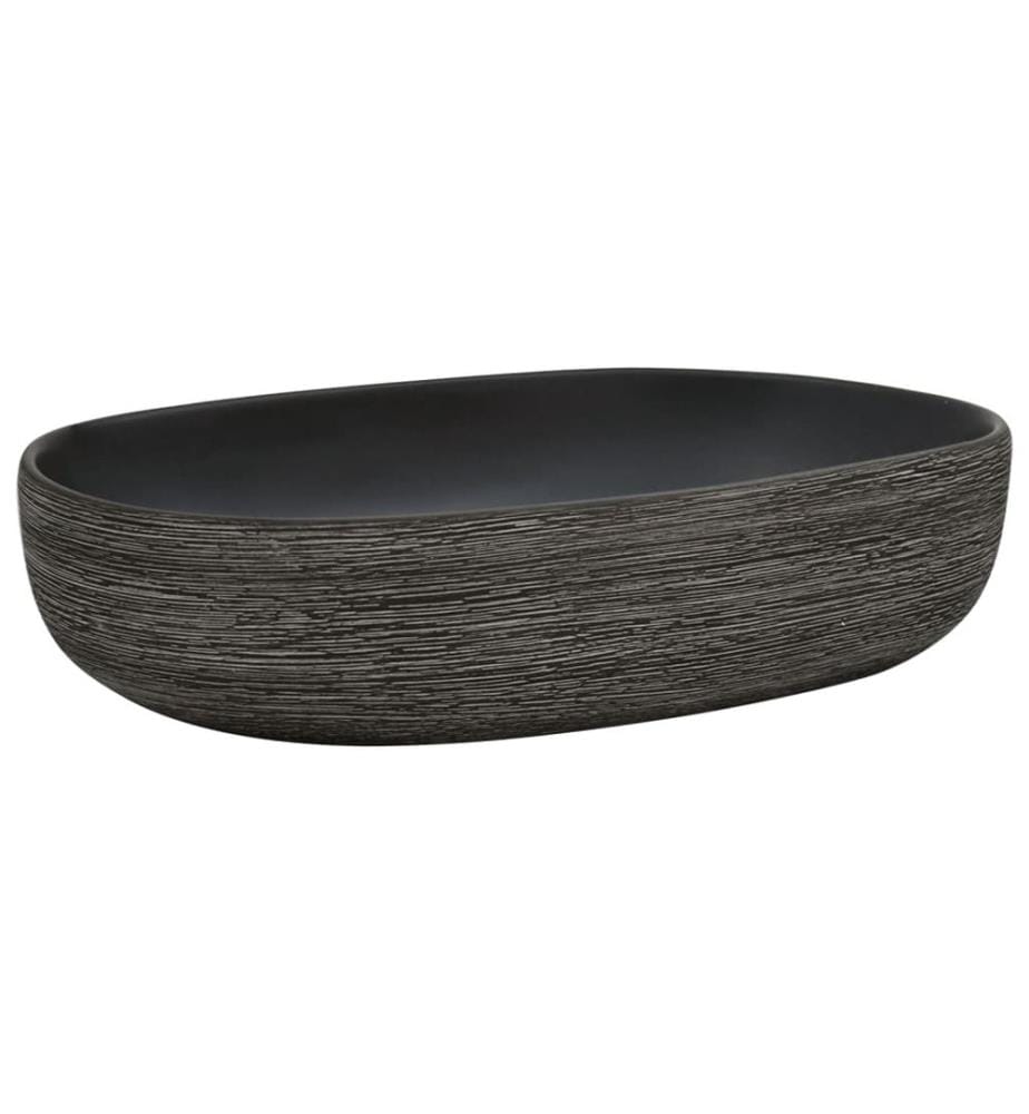 Aufsatzwaschbecken Grau und Schwarz Oval 59x40x14 cm Keramik
