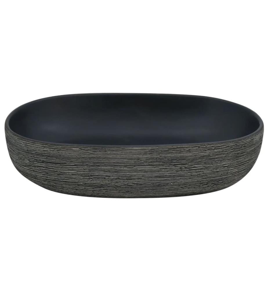 Aufsatzwaschbecken Grau und Schwarz Oval 59x40x14 cm Keramik