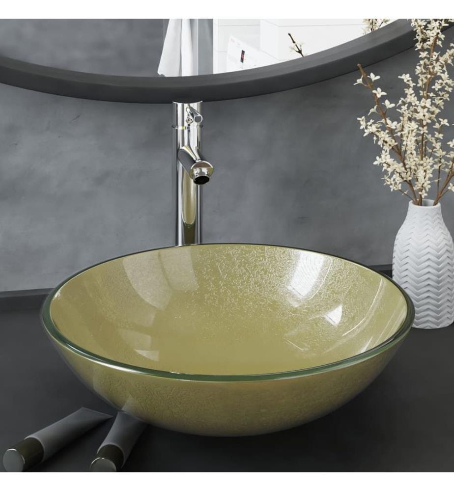 Badezimmer Waschbecken mit Wasserhahn und Ablaufgarnitur Gold