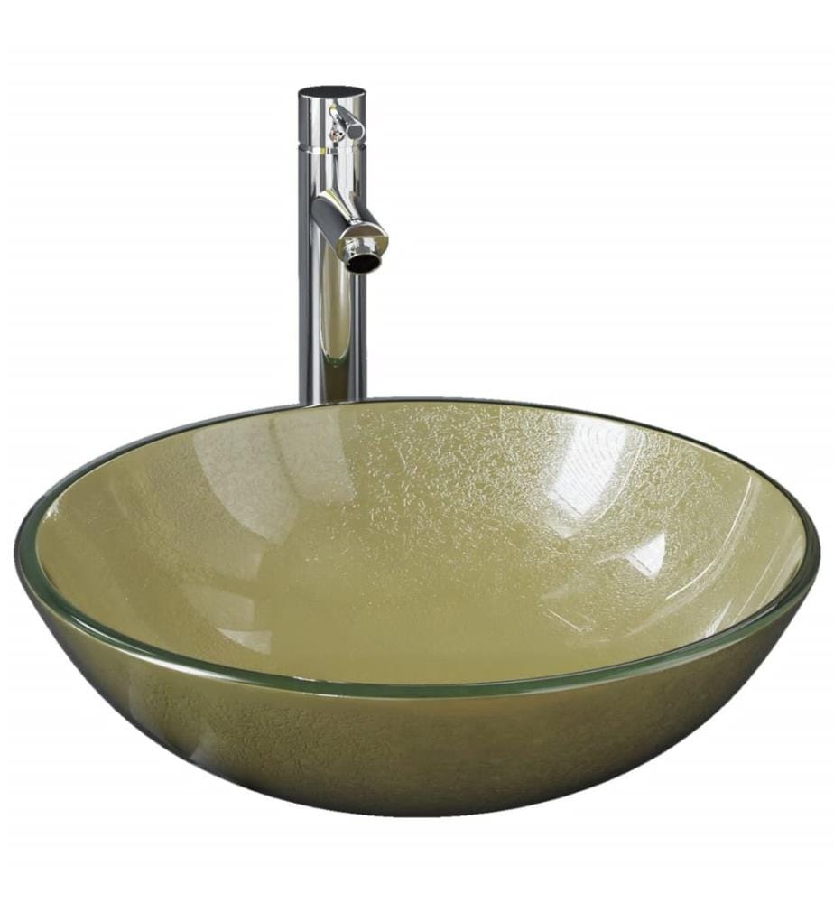 Badezimmer Waschbecken mit Wasserhahn und Ablaufgarnitur Gold