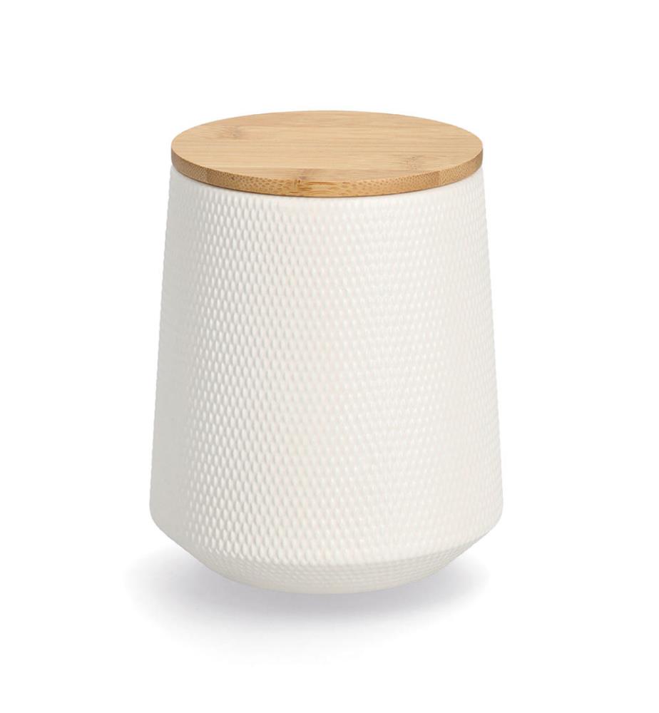Storage jar with bamboo lid, 1080 ml, ceramic - white and brown