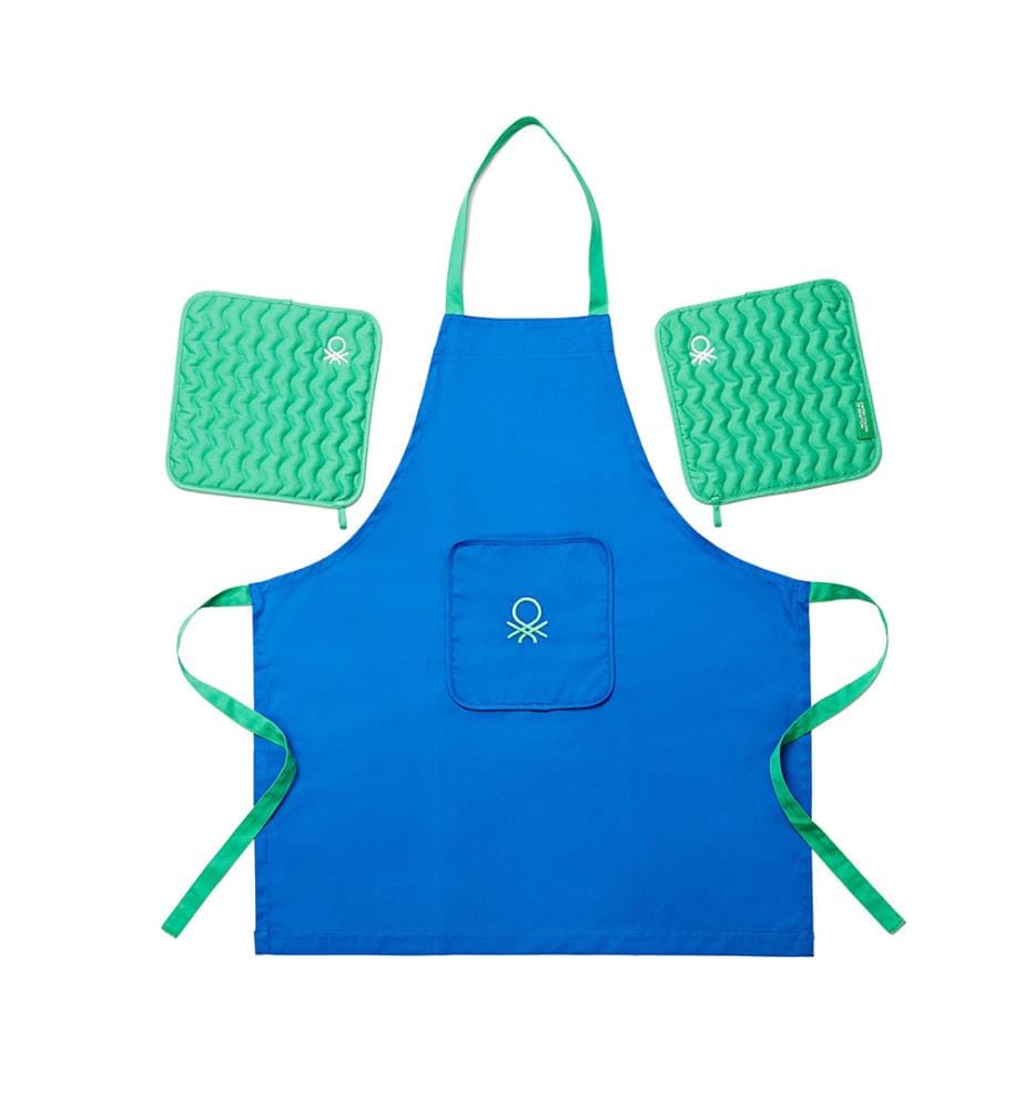 Set Schürze 3-teilig (Schürze + 2 Topflappen) 75 x 85cm 190g/m², Blau, Rainbow Collection