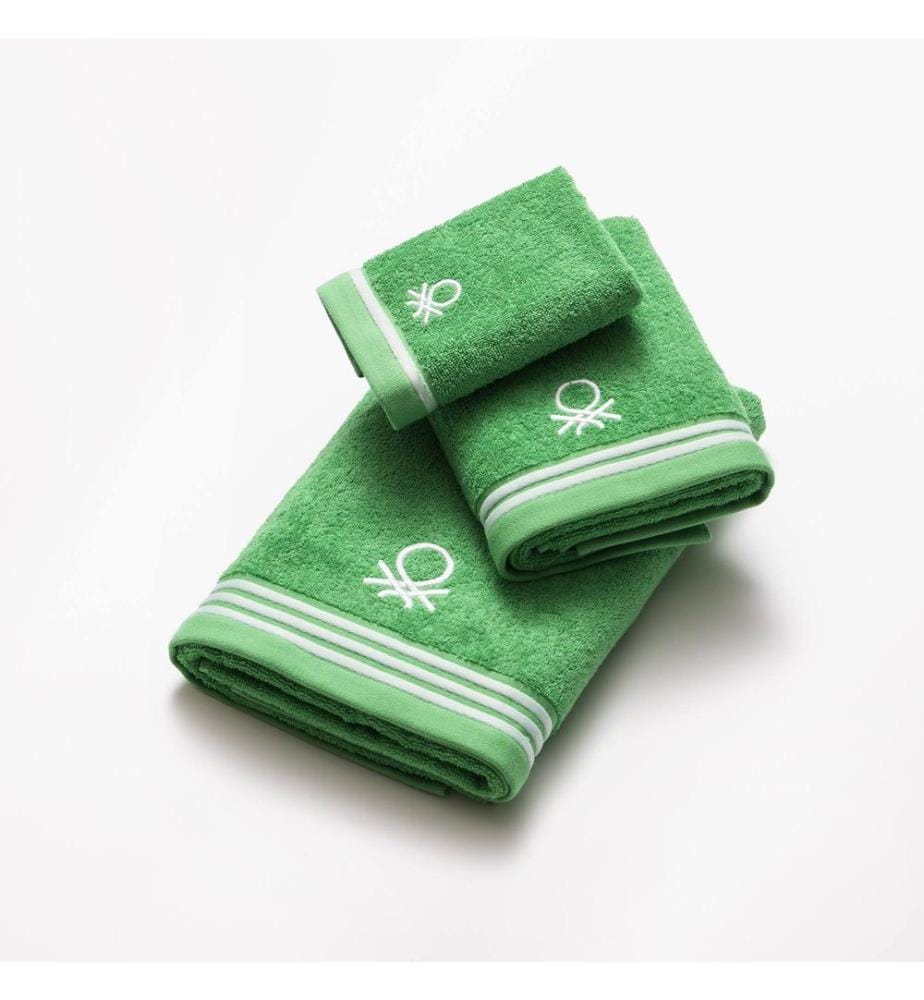 Serviette de bain 70x140cm 450Gsm 100% coton Vert avec rayures arc-en-ciel Benetton