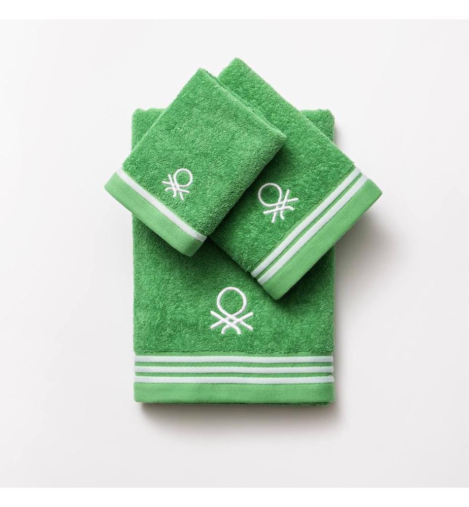 Serviette de bain 70x140cm 450Gsm 100% coton Vert avec rayures arc-en-ciel Benetton