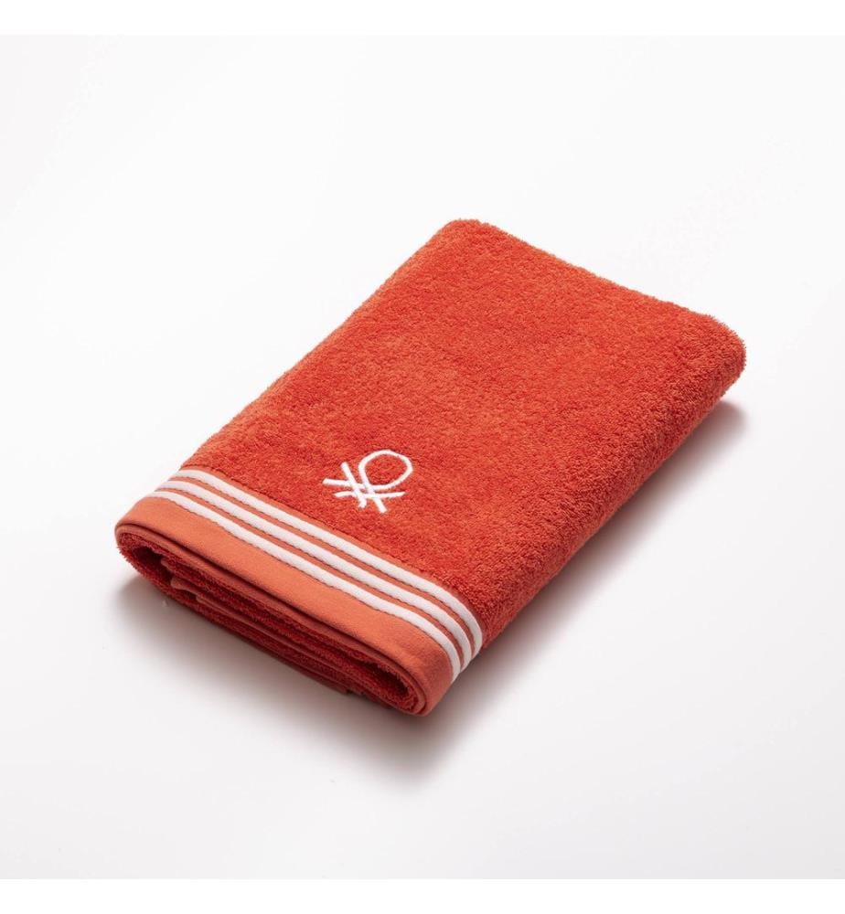 Bath Towel 70x140cm 450Gsm 100% Cotton Red With Rainbow Stripes Benetton