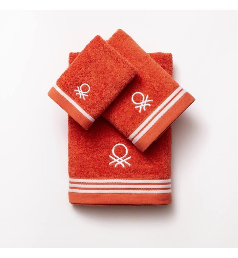 Bath Towel 70x140cm 450Gsm 100% Cotton Red With Rainbow Stripes Benetton