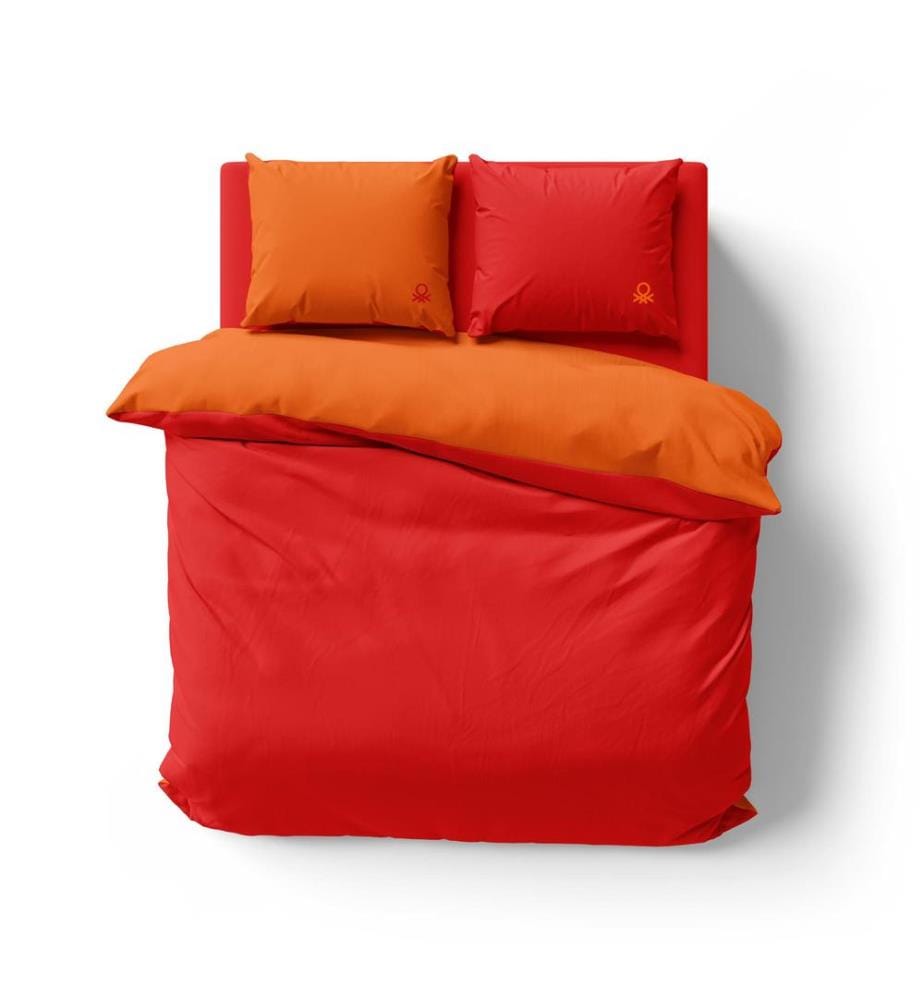 Ensemble de literie 150cm 100% coton - Housse de couette réversible 200x220 + drap-housse 160x200+30cm + 2x taies d'oreiller 50x70cm - Rouge et Orange Arc-en-ciel