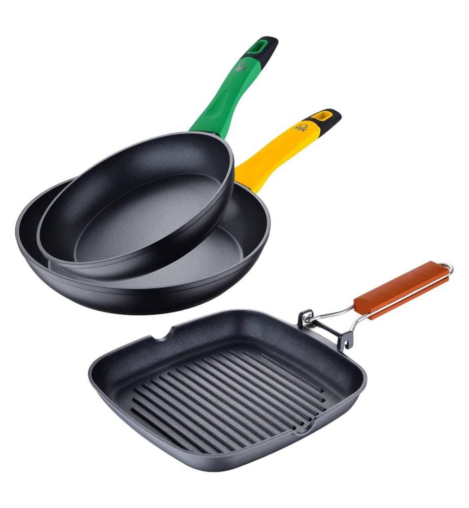 2 Pièces Rainbow Green And Yellow Frying Pan + Brown Safari Grill Pan