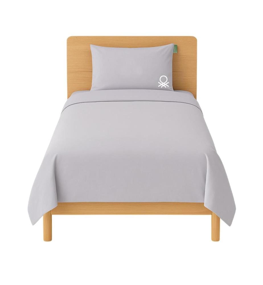 Set letto 2 pezzi (copripiumino 155x220cm + federa 80x80cm) 200Tc 100% cotone neutro grigio e bianco.