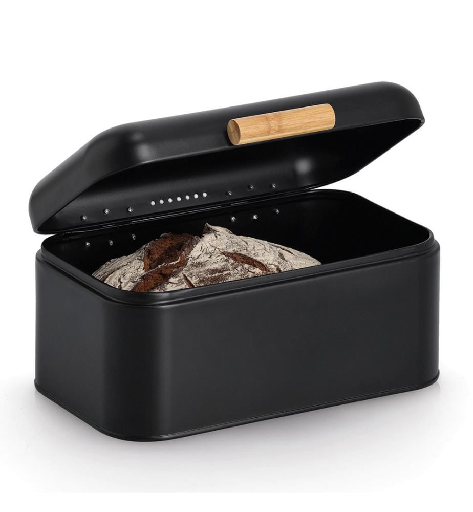 Brotkasten, Metall/Bambus, schwarz