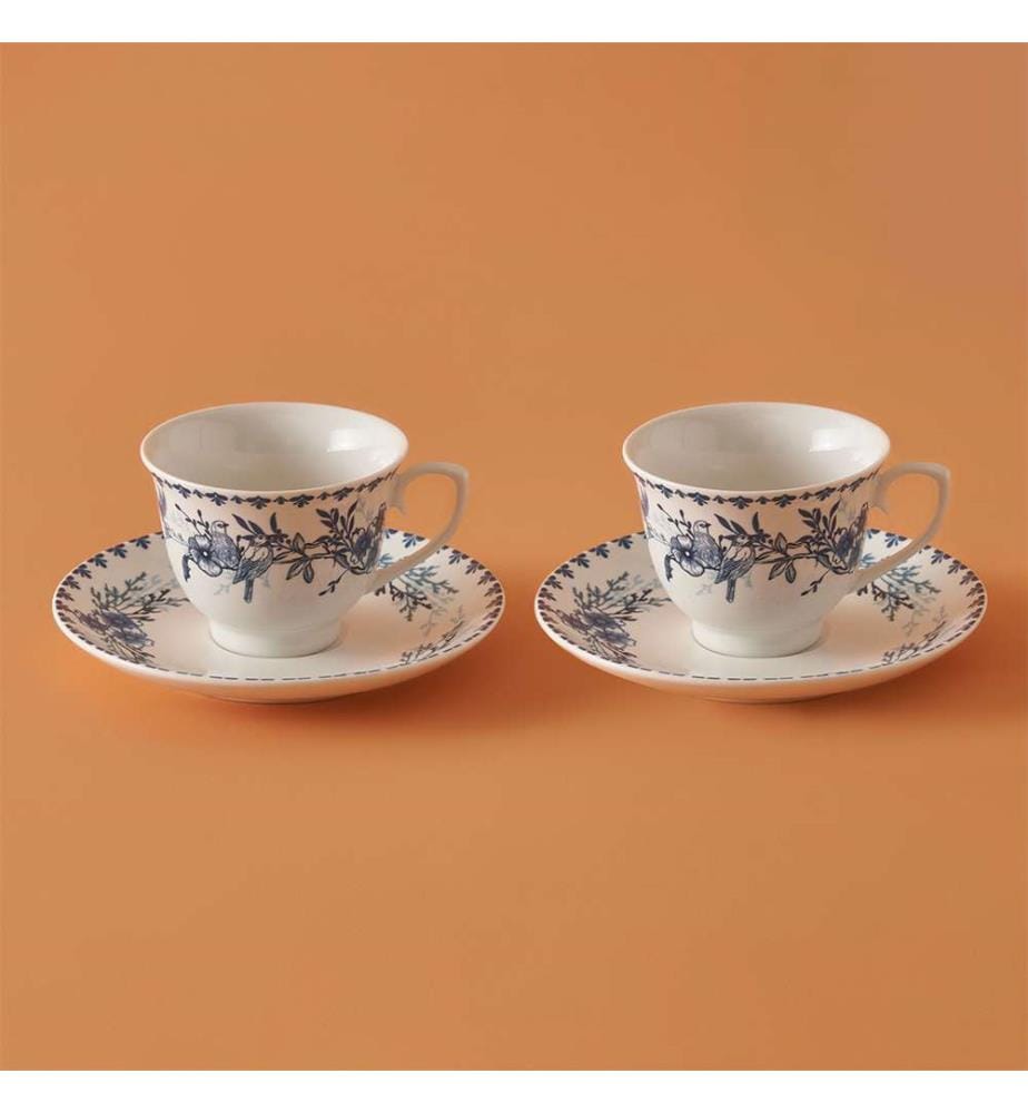 Set of 2 Blue White Coffee Cups 90 cc - Blue