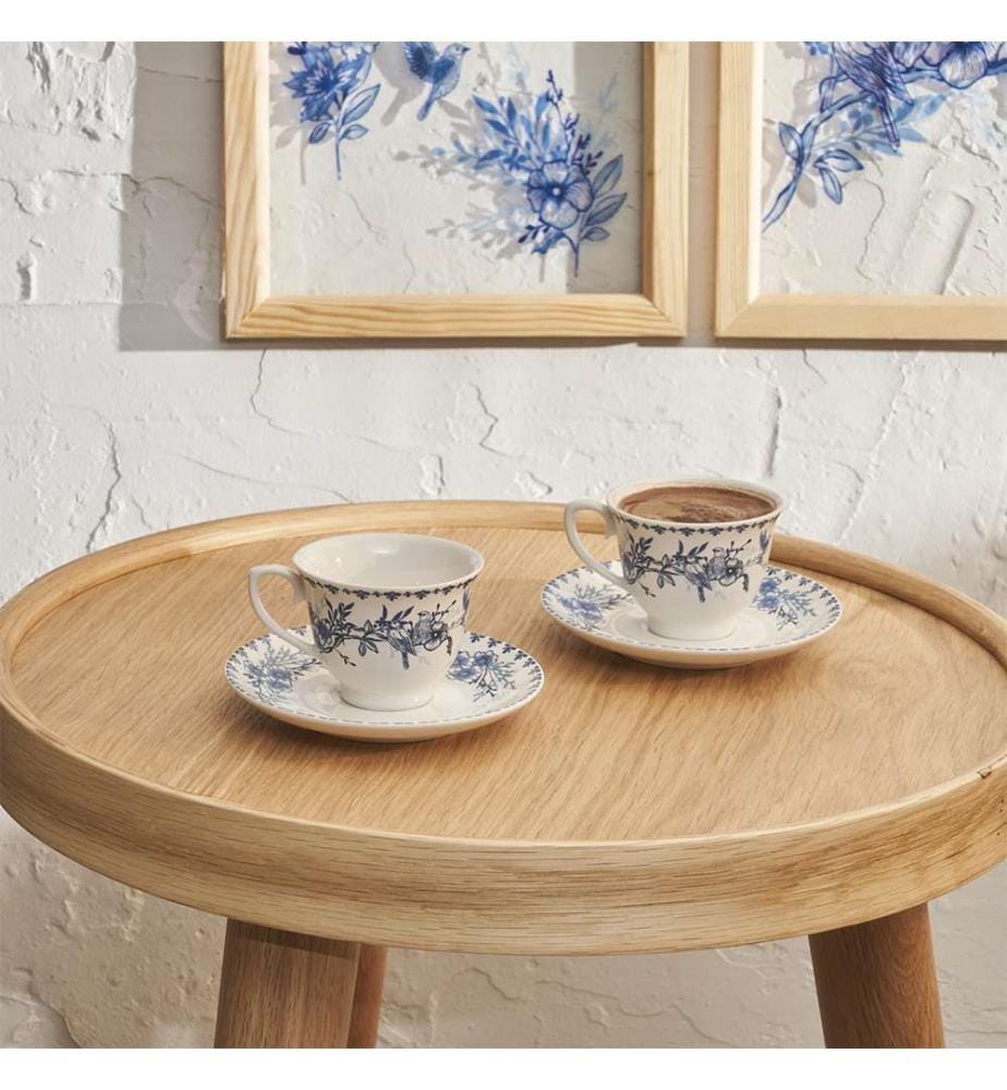 Set of 2 Blue White Coffee Cups 90 cc - Blue
