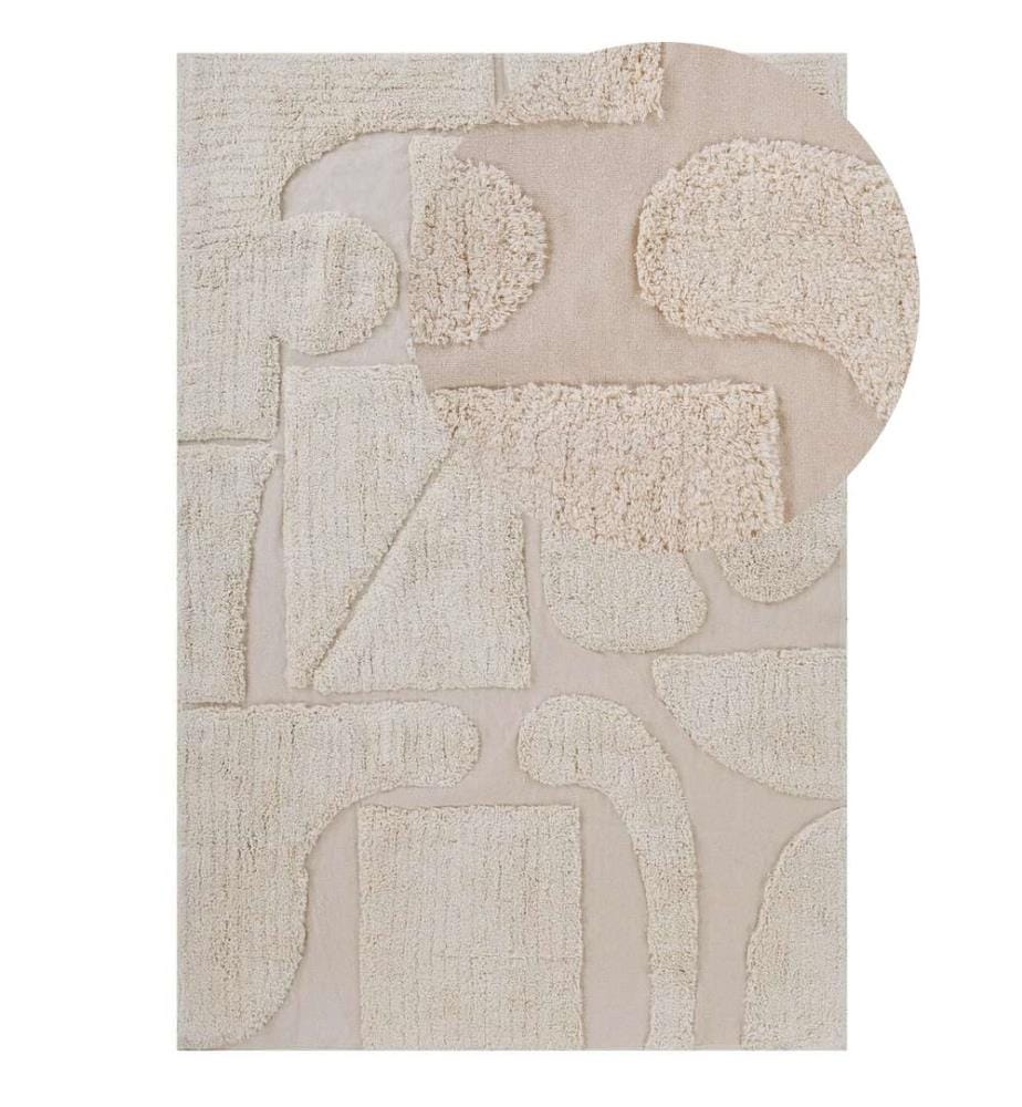 Teppich Beige Baumwolle Rechteckig 160 x 230 cm Geometrisches Muster Getuftet Modern Weich Kurzhaar Kurzflor Wohn- und Schlafzimmer