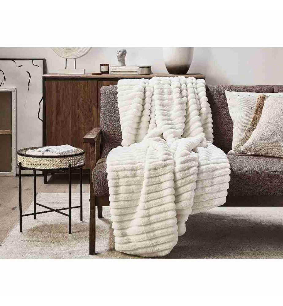 Kuscheldecke Weiss Acryl / Polyester 150 x 200 cm Shaggy Felloptik Schlafzimmer Wohnzimmer