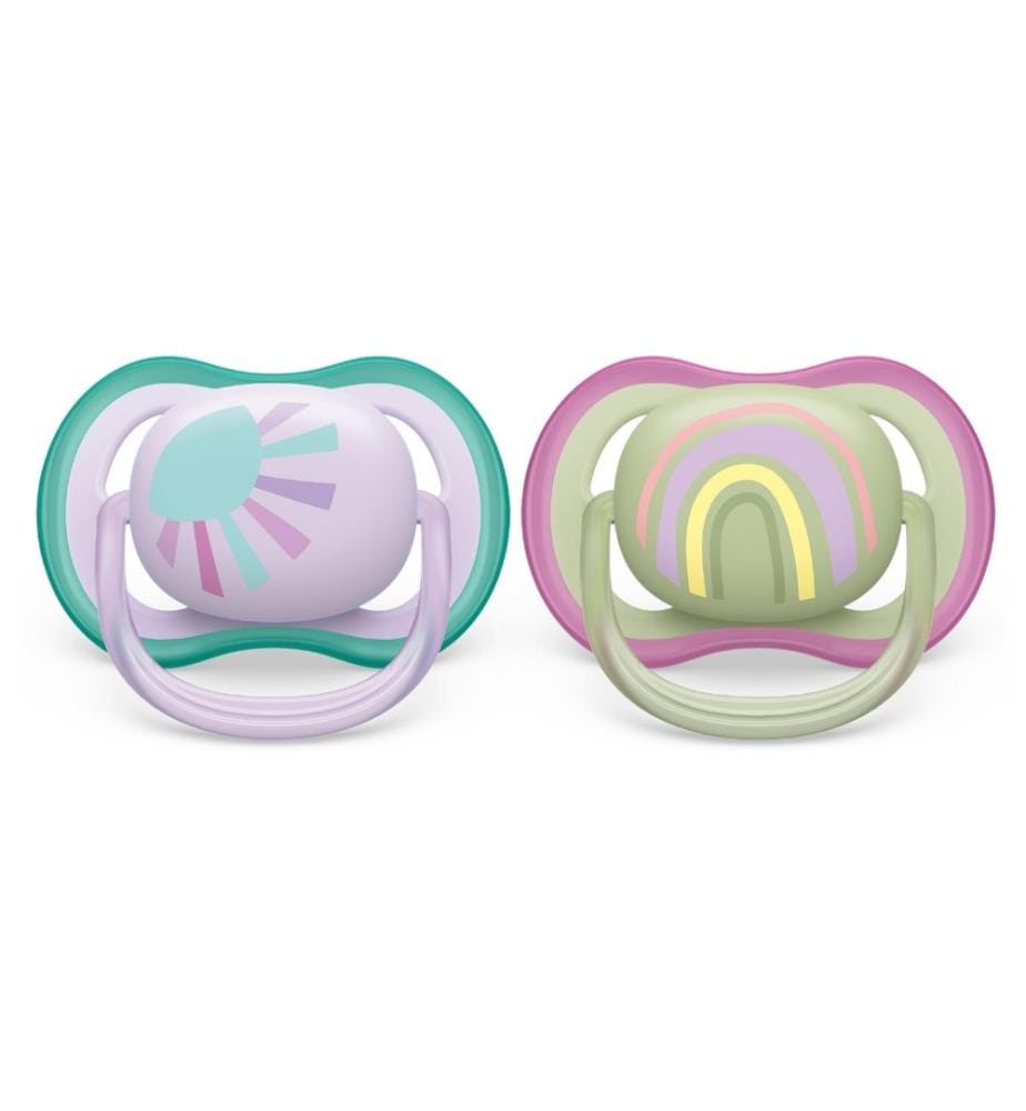 PHILIPS AVENT - Tétines ultra air 0-6 mois Soleil/Arc-en-ciel Violet/Vert olive