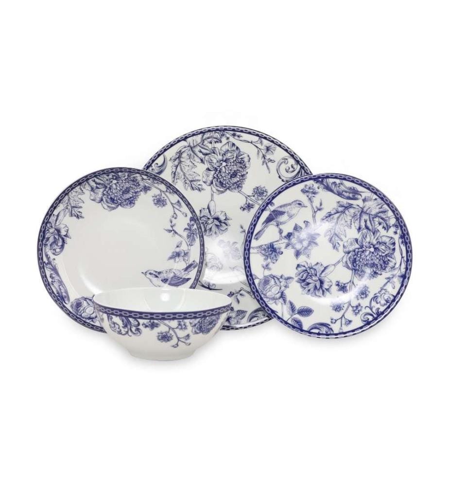 24-teiliges Tafelservice aus Porzellan - Blau und Weiss