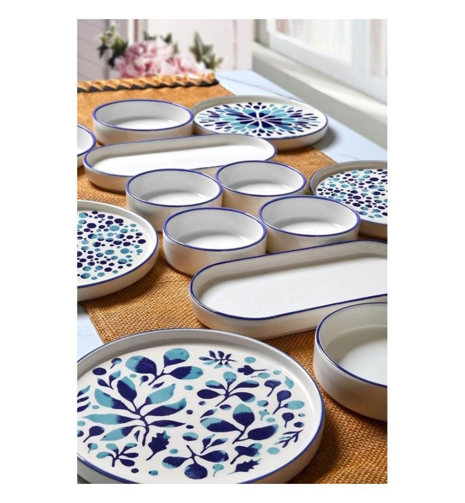 Frühstücksset, 14-teilig, blau, weiss, 100 % KERAMIK