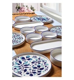 Frühstücksset, 14-teilig, blau, weiss, 100 % KERAMIK