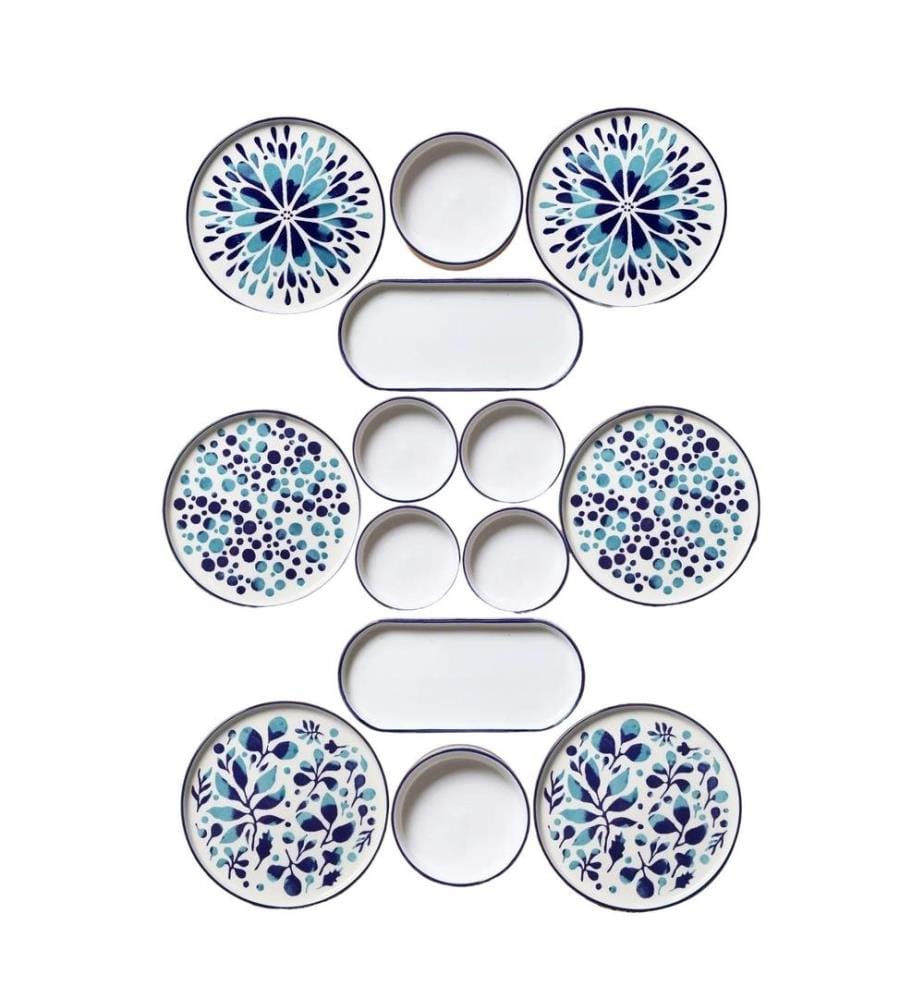 Frühstücksset, 14-teilig, blau, weiss, 100 % KERAMIK