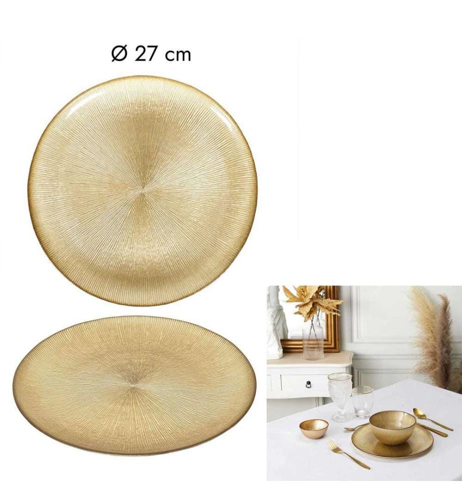 Lot de 6 Assiettes en Verre 27 cm - Doré