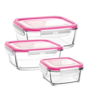 Glas-Aufbewahrungsbox-Set 3 Stück - Rosa
