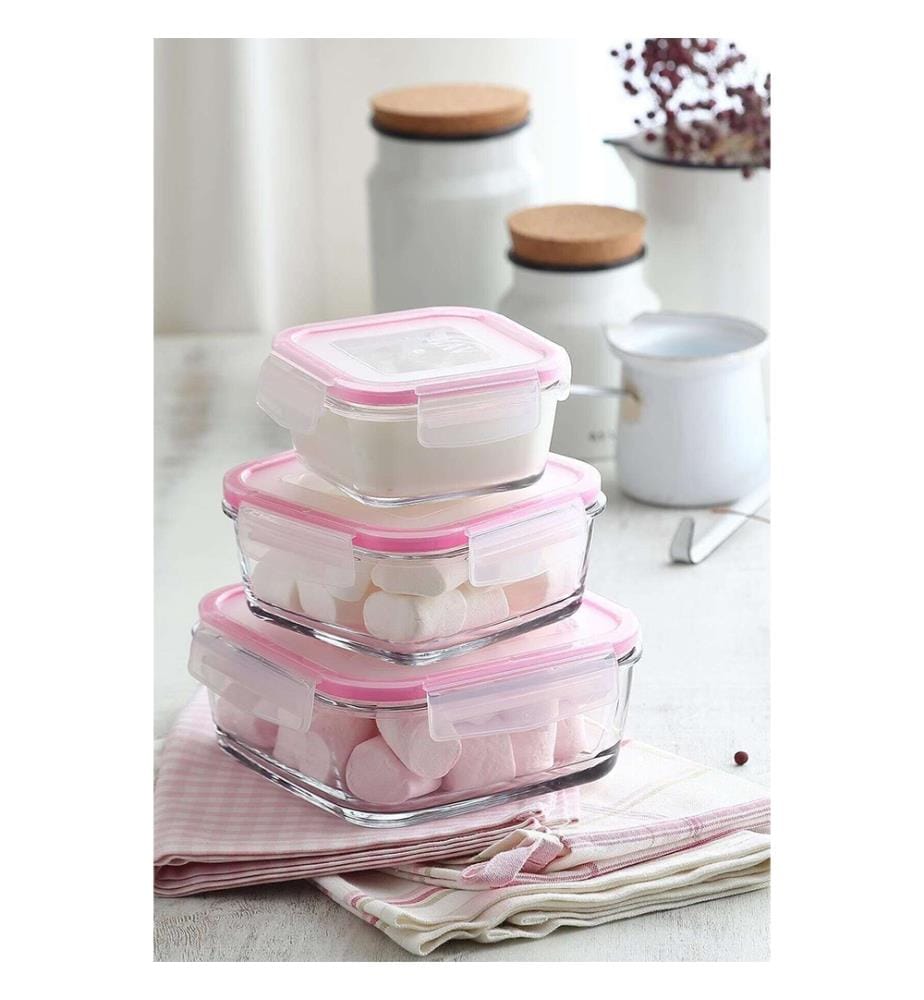 Glas-Aufbewahrungsbox-Set 3 Stück - Rosa