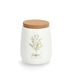Boîte à provisions avec couvercle en liège Coffee, 750 ml, métal - Blanc et brun