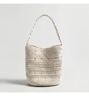 Sac seau macramé multicolore - Ivoire