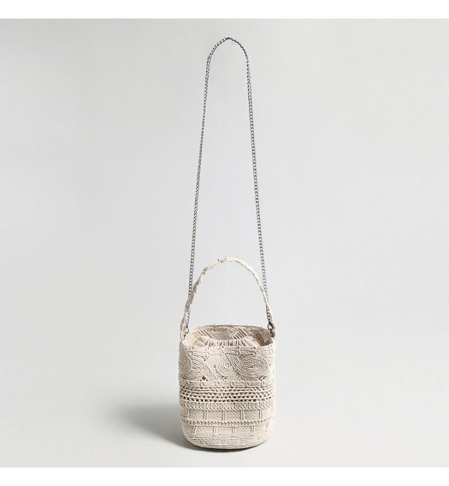 Mehrfarbige Makramee-Eimer-Tasche - Elfenbein