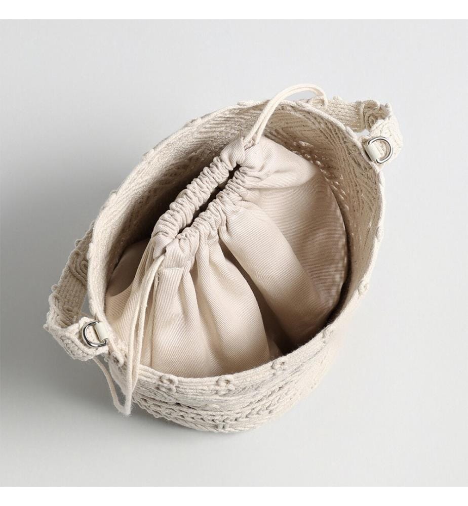 Mehrfarbige Makramee-Eimer-Tasche - Elfenbein
