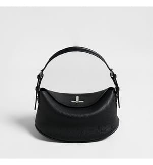 Sac hobo demi-lune en cuir grainé - Noir