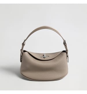 Sac hobo demi-lune en cuir grainé - Taupe