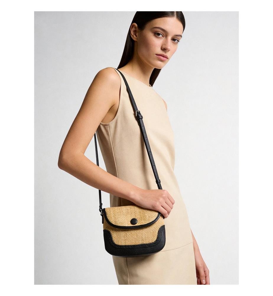 Saddle Schultertasche aus geflochtenem Stroh - Schwarz