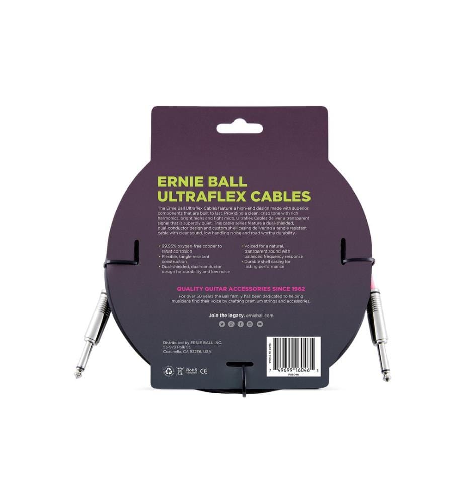 Ernie Ball - Instrumentenkabel 6046 – 6.09 m, Schwarz