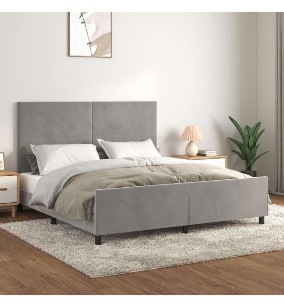 Cadre de lit avec tête de lit Gris clair 160x200 cm Velours